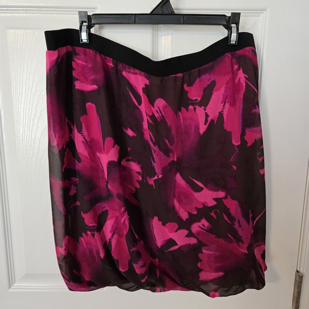 LOFT Black & Hot Pink Floral A-Line Skirt